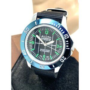 Sicura Submarine Men's Watch Vintage Swiss Manual Wind Black Dial 40mm Nylon